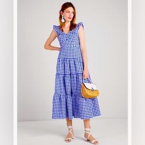 Kate Spade blue gingham tiered dress 8
